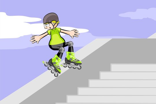 Rollerblader jumping down stairs