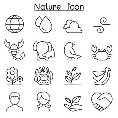 Nature & Environment icon set in thin line style