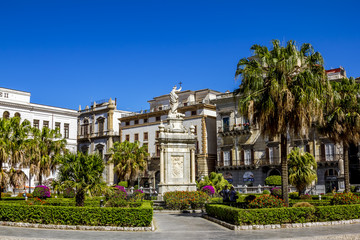 View of the square in front of the Cathedral in Palermo. Sicily