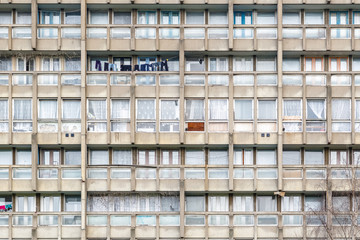 Dilapidated council flat housing block, Robin Hood Gardens, in East London