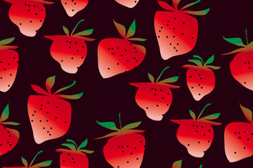 concept laconic strawberries seamless pattern on black background. ripe summer berries modern style repeatable motif for surface design