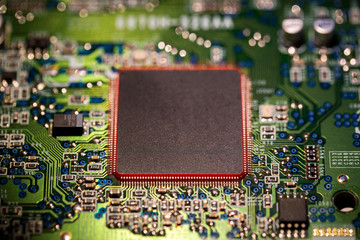 Obraz premium Micro chip on motherboard