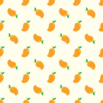 Seamless Mango Pattern. Yellow Mangoes Background  For Print, Textile, Wrapping, Wallpapers, Web Backgroung, Cover, Banner, Flyer.