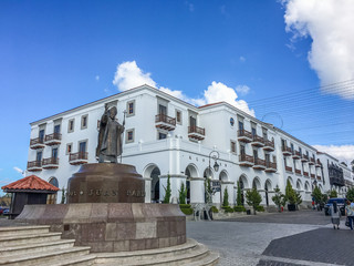 Beautiful apartments and statue of Pope