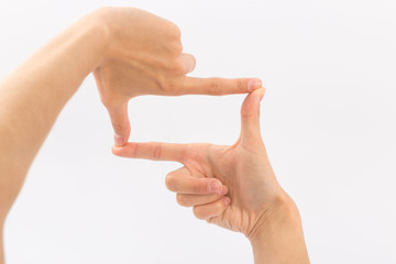 Female hands on a white background. Gestures