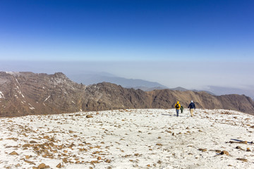 Toubkal national park, the peak whit 4,167m is the highest in the Atlas mountains and North Africa, trekking panoramic view.
