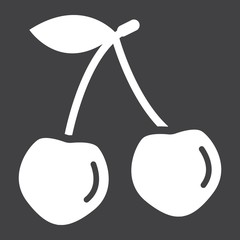 Cherry solid icon, fruit and diet, vector graphics, a glyph pattern on a black background, eps 10.