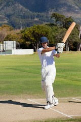 Obraz premium Young batsman playing cricket at field