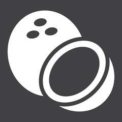 Coconut solid icon, fruit and tropical, vector graphics, a glyph pattern on a black background, eps 10.