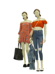 Two full-length female mannequins.