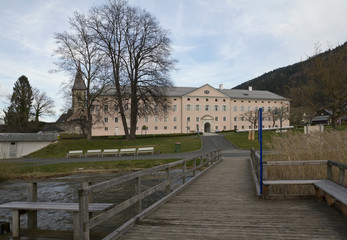 View from lake to Ossiach Abbey