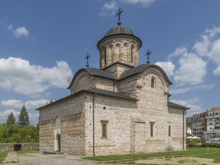 Fototapeta na wymiar The Princely Church of Saint Nicholas, Curtea de Arges, Romania, on a sunny day