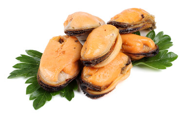 marinated mussels isolated on white background