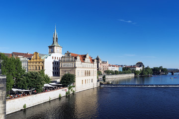 Fototapeta na wymiar View of the Liechtenstein Palace from Charles Bridge, Prague.
