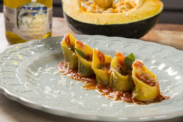 Cabopea pumpkin capeletti with dried meat