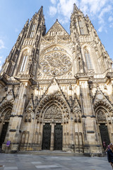 Fototapeta premium Facade of the Prague cathedral in the Prague palace in the Old Town of Prague