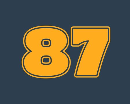 87 number vector illustration. Classic style Sport Team font.