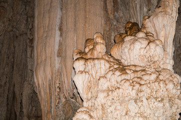 Sparkling stalagmites and stalagtites inside the Coral Cave of Khao Sok National Park