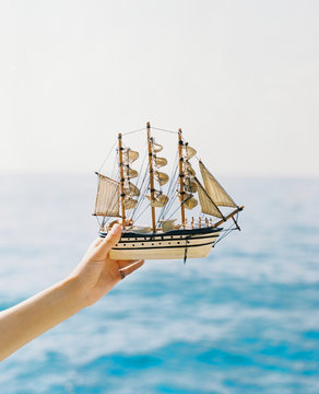 Little ship on the background of sea