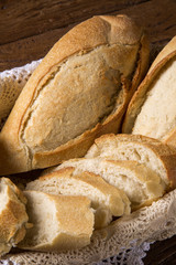 Bread basket on wood background