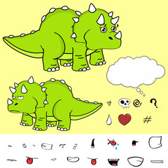 funny baby triceratops cartoon expressions set in vector format very easy to edit