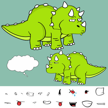 funny baby triceratops cartoon expressions pack in vector format