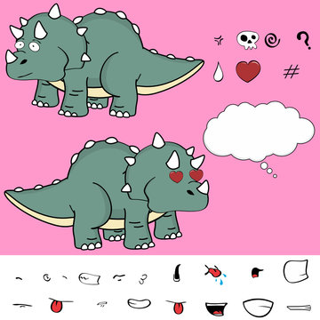 funny baby triceratops cartoon expressions set in vector format very easy to edit