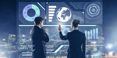 Concept of partnership and cooperation with people using virtual