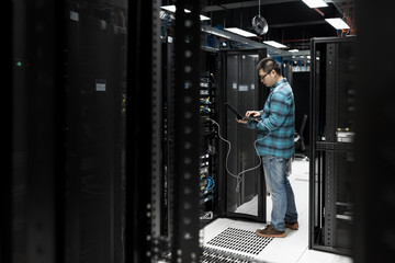 Engineer working in data center