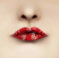 Zelfklevend Fotobehang Red Lipstick and Roses © vali_111