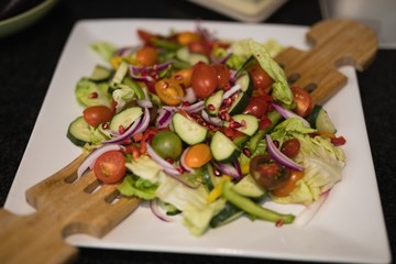 Close up of fresh salad in kitchen