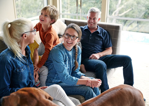 Portrait Of Family Having Fun And Connecting In Living Room