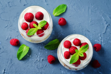 Greek yogurt raspberry biscuit parfait