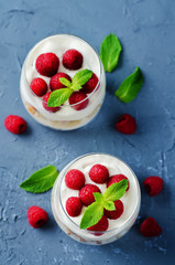 Greek yogurt raspberry biscuit parfait