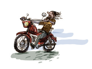 Fototapeta na wymiar Man on a motorbike. Vector illustration