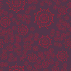 Seamless purple flower mandala for print on textile, fabric, coloring books and abstract backgrounds