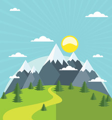 Fototapeta premium Summer mountain with snow-covered peaks