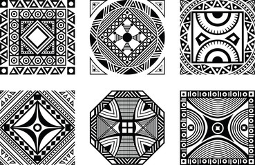 Set of African ornament, black and white style