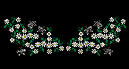 Embroidery stitches imitation neck line pattern with folk flower