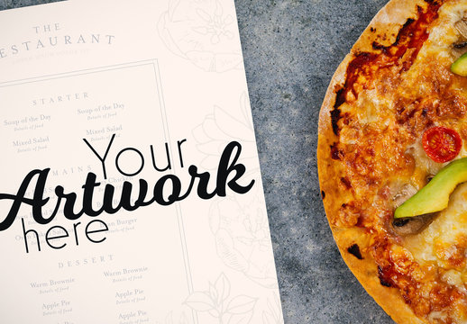 Menu on Counter with Homemade Pizza Mockup 2