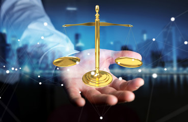 Businessman with justice weighing scales 3D rendering