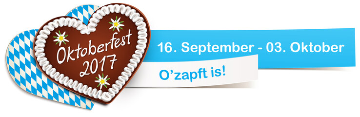 Oktoberfest 2017 Termin - Banner mit Lebkuchenherz und Rauten