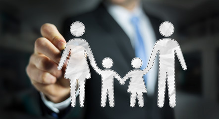 Businessman using family interface with a digital pen 3D rendering