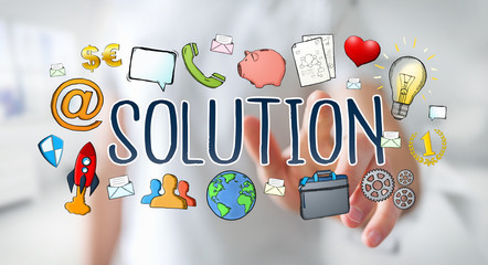 Businessman using hand-drawn solution presentation