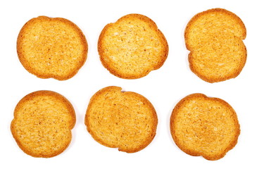 pile rusks with wholewheat flour, bread sliced isolated, whole wheat dry rusk bread, wholemeal bread isolated on white background