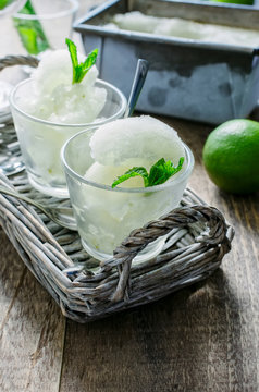 Lime and mint sorbet in glasses