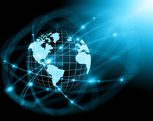 Best Internet Concept of global business. Globe, glowing lines on technological background. Wi-Fi, rays, symbols Internet, 3D illustration