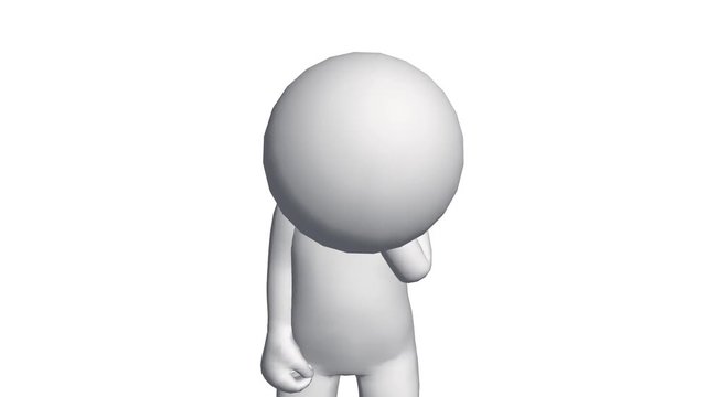 3D cartoon character depressed & sad,comics people looking down crying.