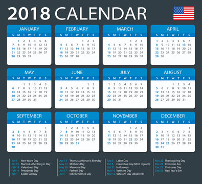 Calendar 2018 - American Version