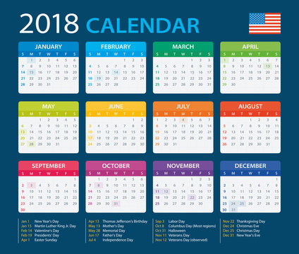 Calendar 2018 - American Version